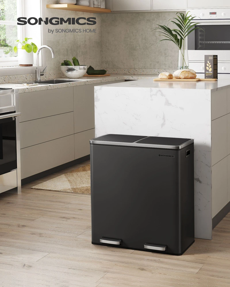 Songmics Šiukšlių dėžė 60 litrų (2 x 30 L) Juoda