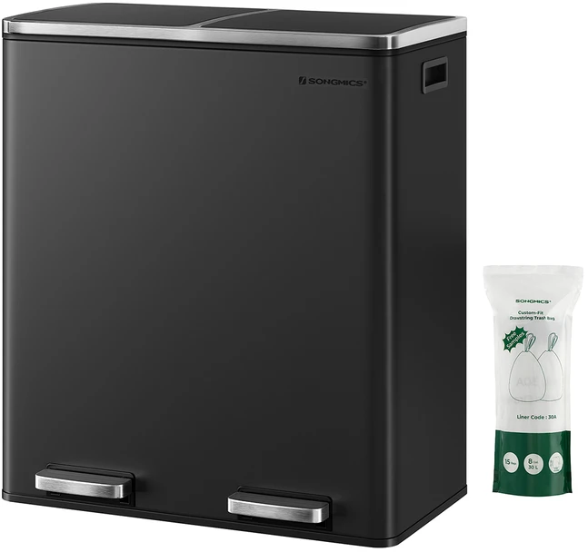 Songmics Šiukšlių dėžė 60 litrų (2 x 30 L) Juoda