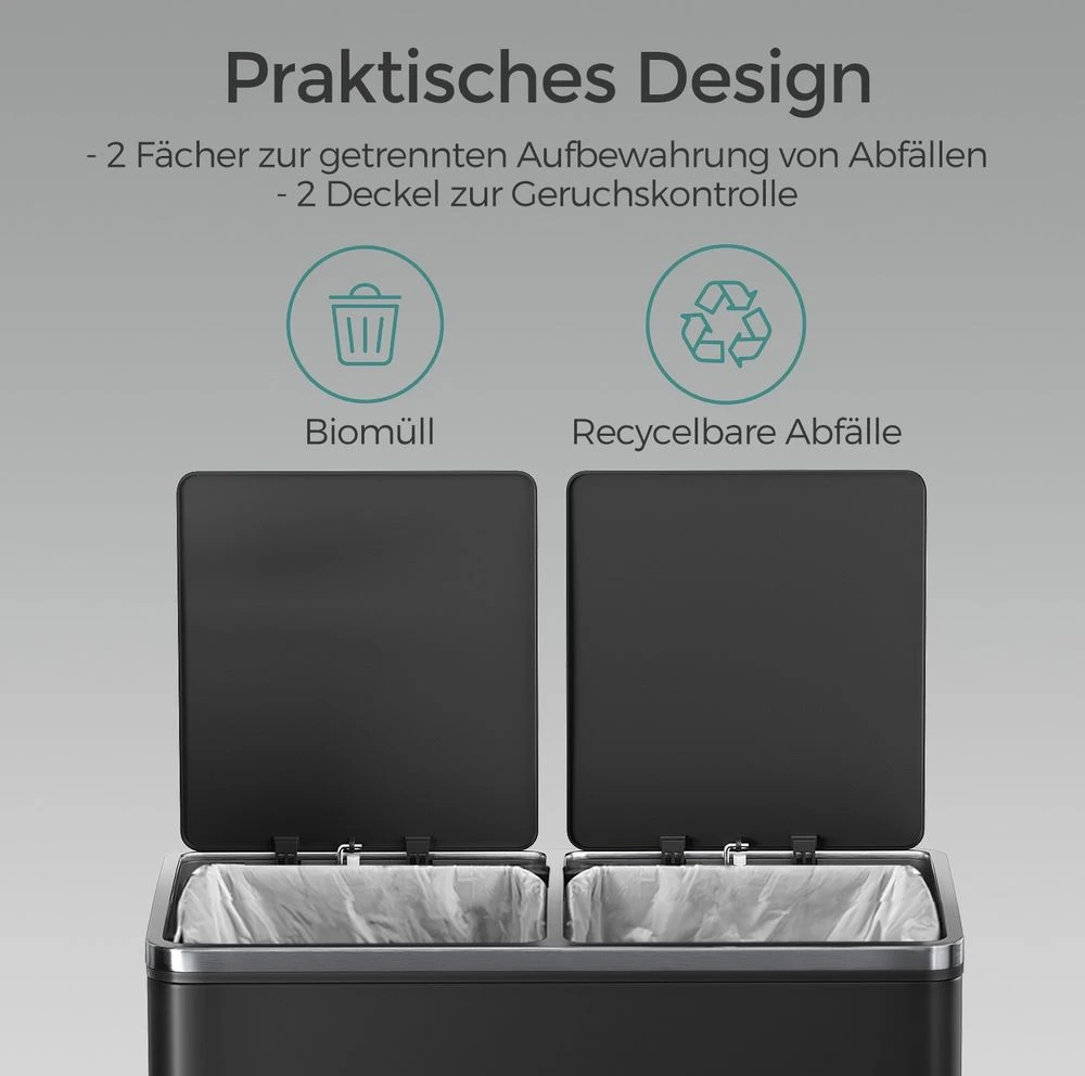 Songmics Šiukšlių dėžė, 2 x 30 litrų, 2 skyriai