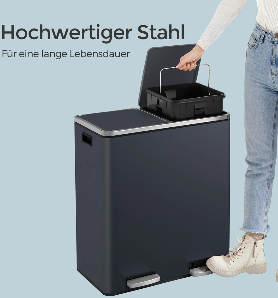 Songmics Atliekų dėžė 60 litrų (2 x 30 L) Pilka