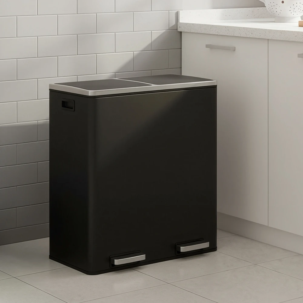 Songmics Šiukšlių dėžė, 2 x 30 litrų, 2 skyriai