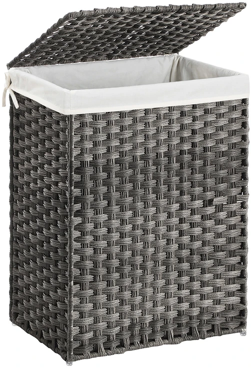 Songmics Skalbinių krepšys polyrattan 90 L pilkas