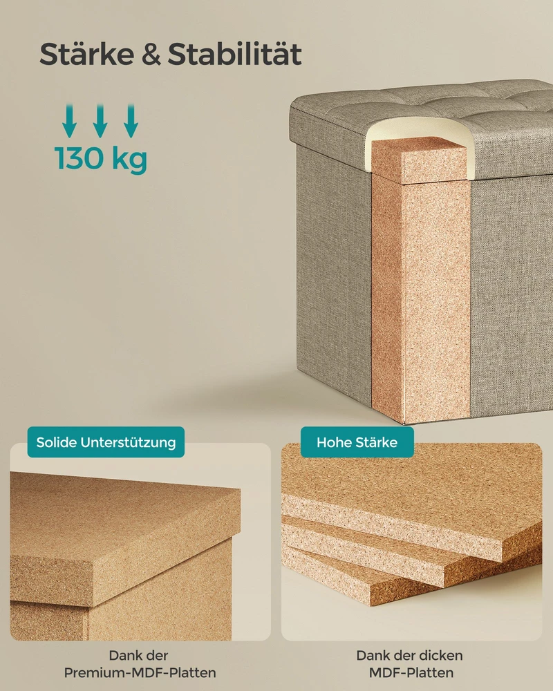 Songmics Sulankstoma taburetė su daiktadėže 30 x 30 cm kupranugario rudos spalvos