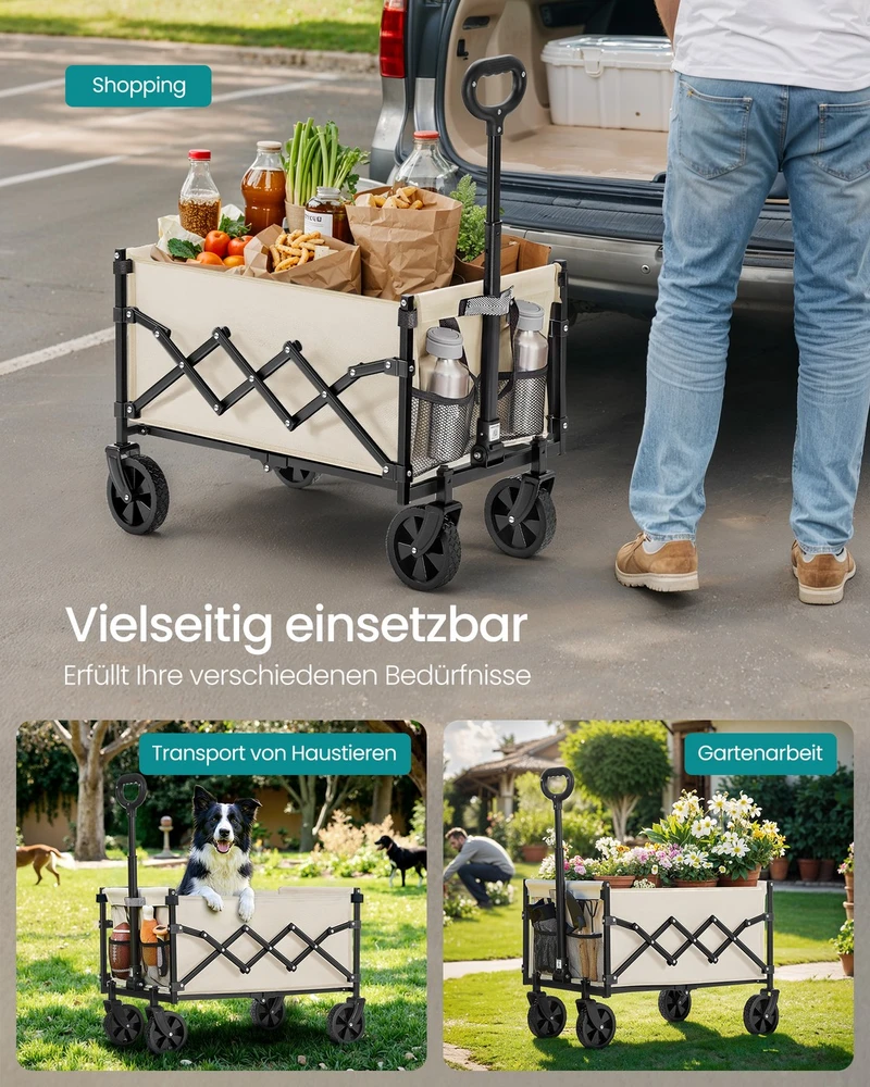 Songmics Sulankstomas vežimėlis smėlio spalvos
