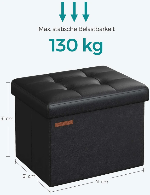 Songmics Sulankstoma suolelio sėdynė su daiktadėže 41 cm rašalas juodas