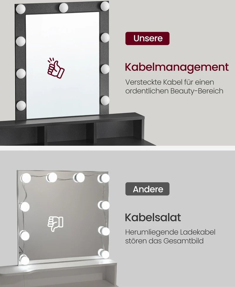 Songmics Vasagle Tualetinis staliukas su LED apšvietimu