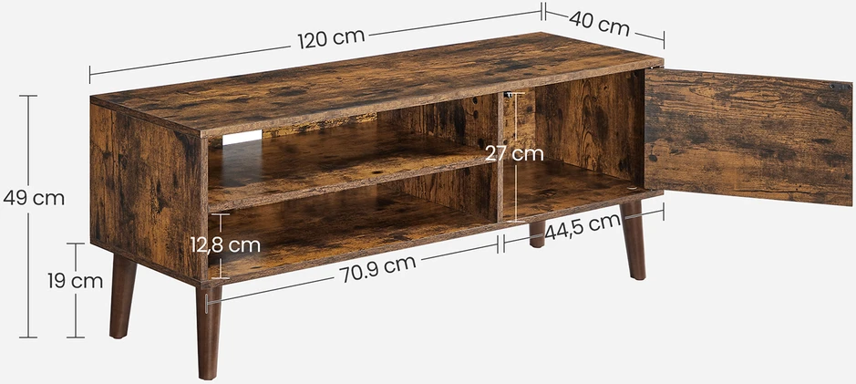 TV staliukas Songmics Vasagle 120 cm ilgio pramoninio dizaino TV spintelė