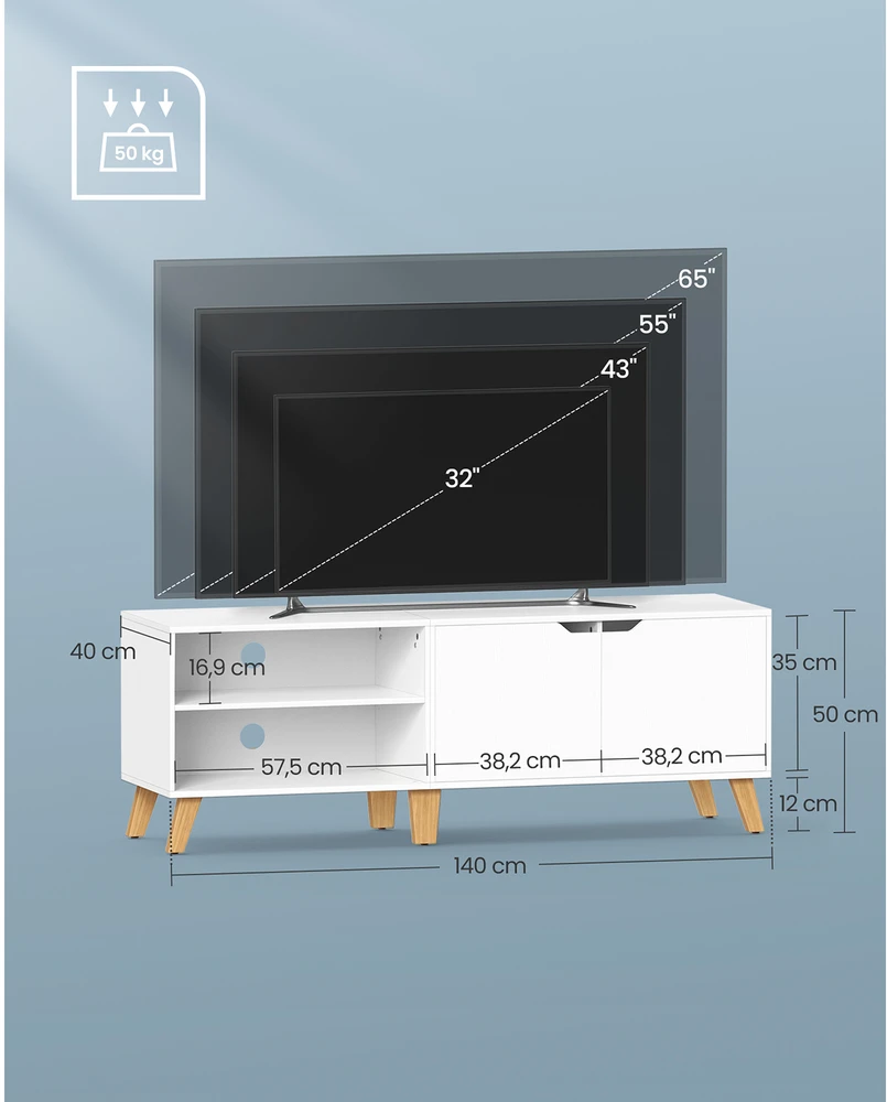 TV staliukas Songmics Vasagle TV spintelė su 2 durelėmis 40 x 140 x 50 cm balta