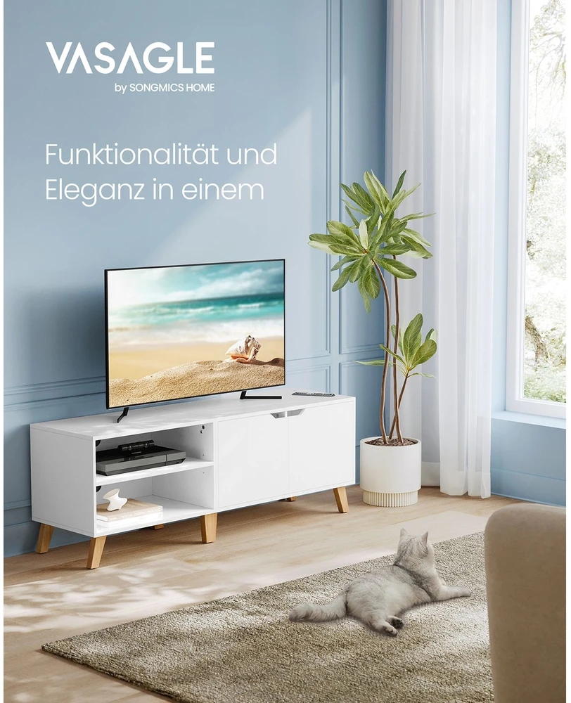 TV staliukas Songmics Vasagle TV spintelė su 2 durelėmis 40 x 140 x 50 cm balta