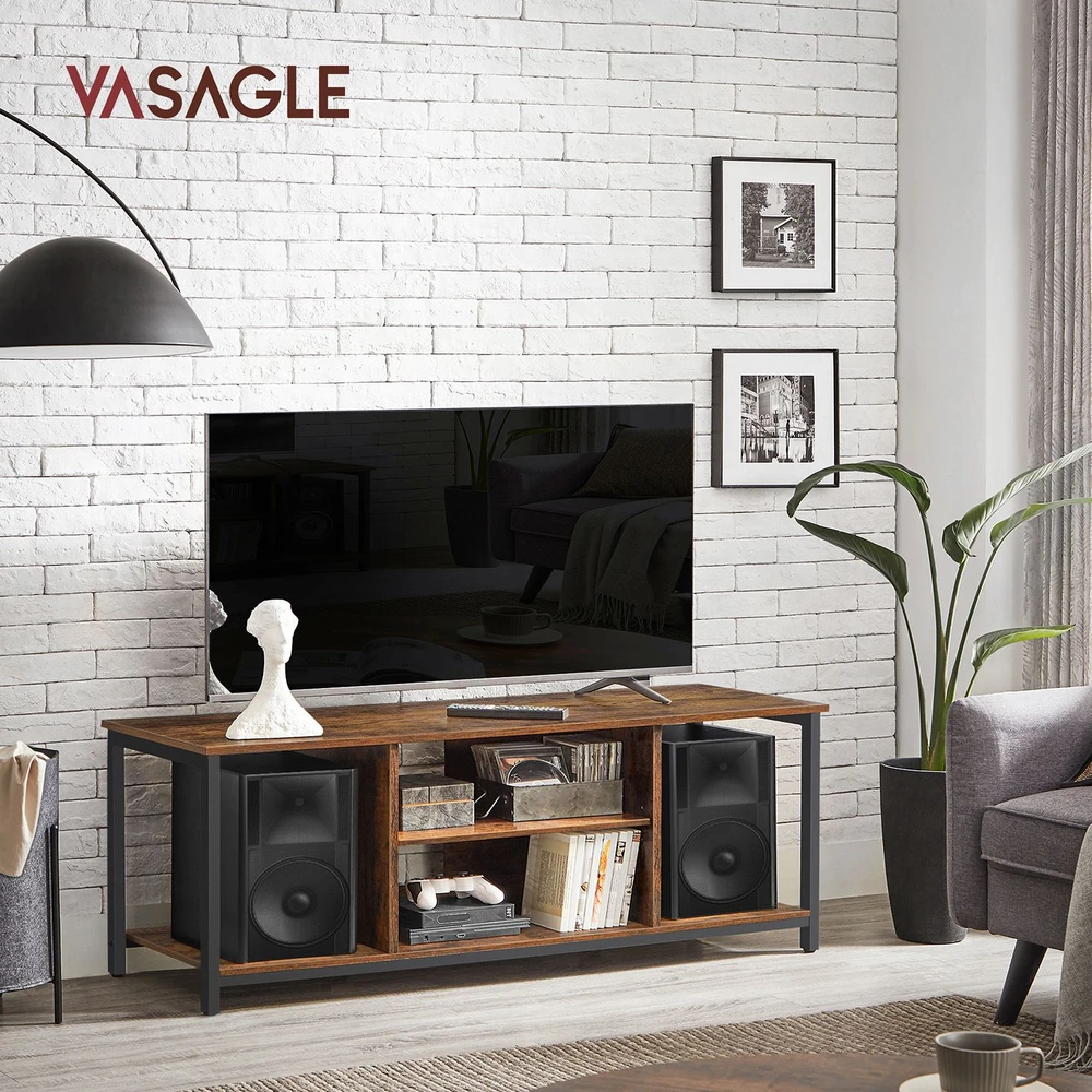TV staliukas Vasagle TV spintelė su atvirais skyriais 40 x 120 x 50 cm vintažinė ruda-juoda