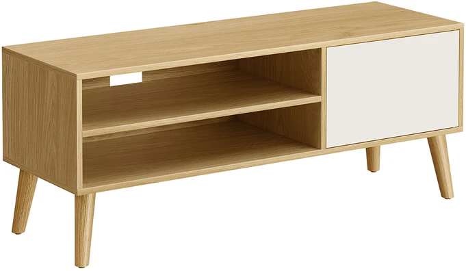 TV staliukas Songmics Vasagle 120 cm ilgio natūralaus ąžuolo spalvos kreminės baltos spalvos TV spintelė
