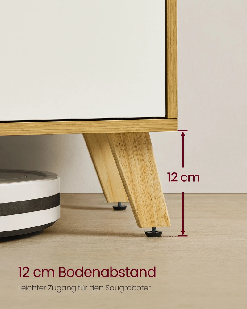 TV staliukas Songmics Vasagle Televizoriaus spintelė 140 cm ilgio, natūralaus ąžuolo spalva - kreminė balta