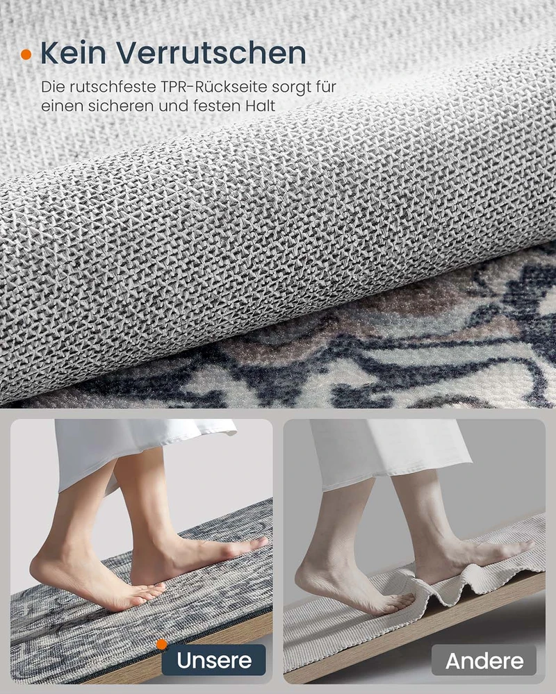 Songmics Kilimas 200 x 290 cm neslystantis tamsiai pilkas