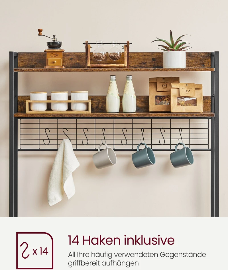 Songmics Vasagle Virtuvės lentyna su tinkleliu viršuje vintage ruda-juoda
