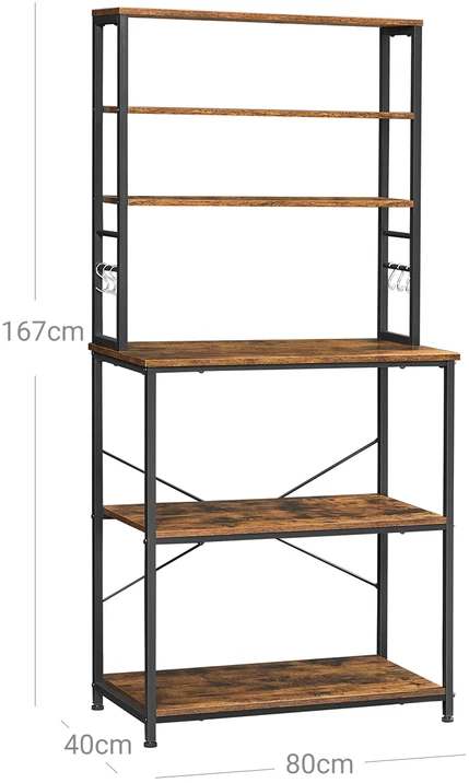 Songmics Vasagle Pramoninio dizaino virtuvės lentyna vintage ruda-juoda