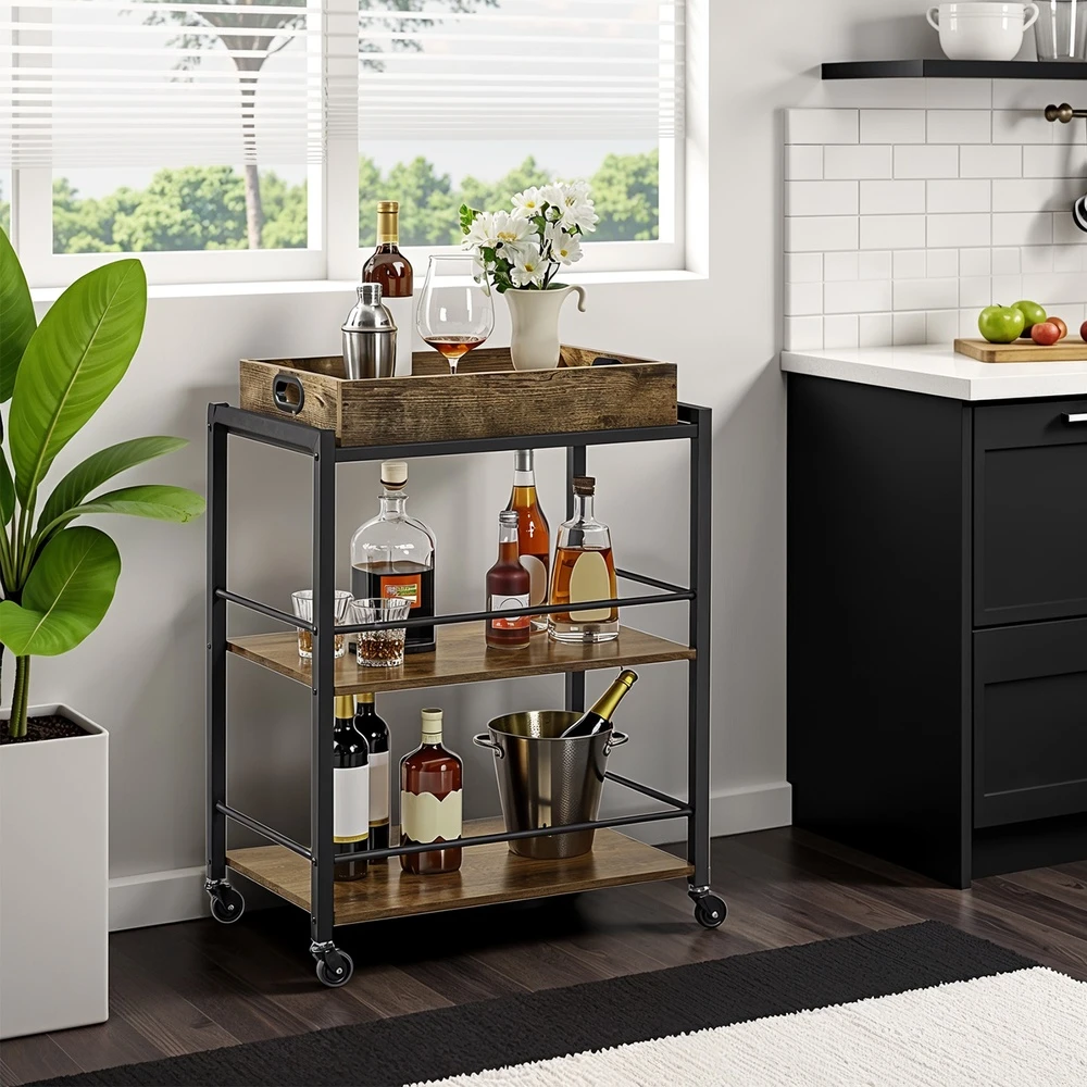 Songmics Virtuvės vežimėlis su padėklu 65 × 40 × 86 cm