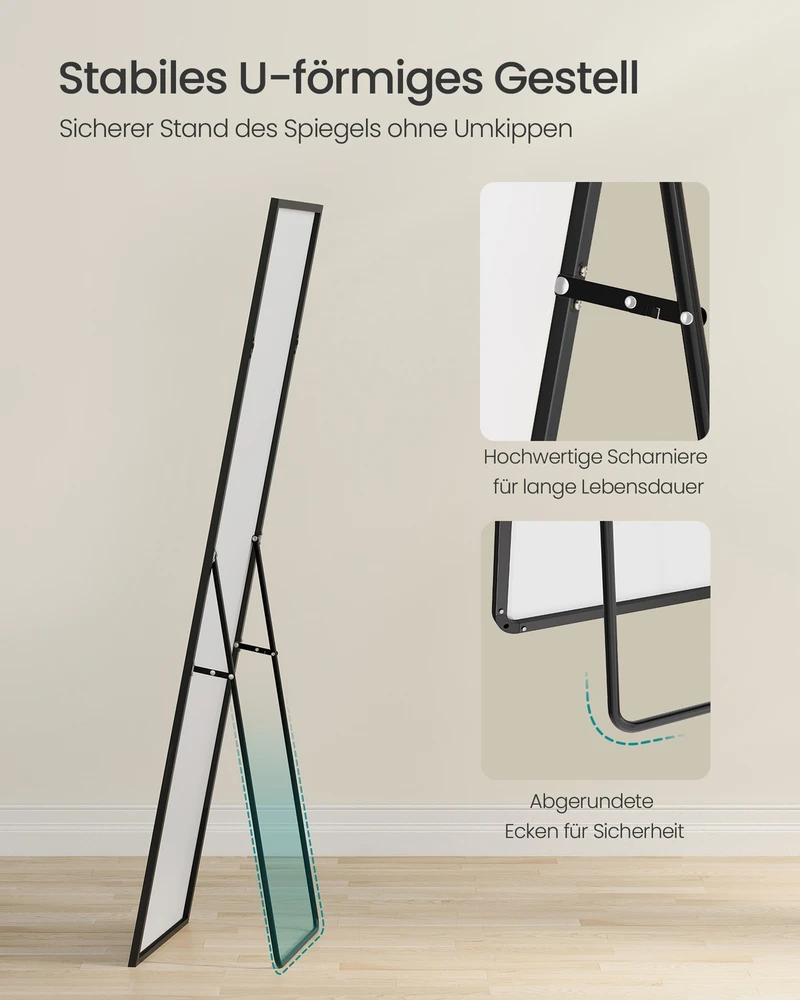 Songmics 150 x 40 cm viso kūno veidrodis su tvirtu rėmu, skirtas moderniems kambariams