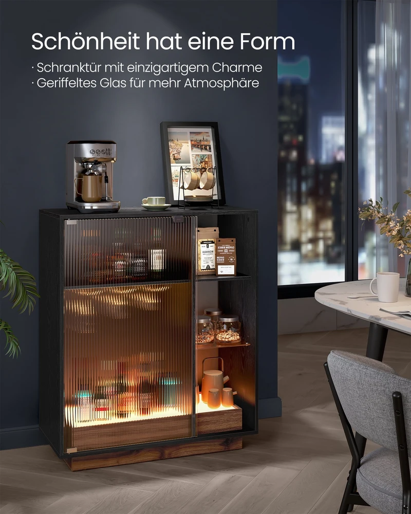 Songmics Vasagle Weinschrank mit Beleuchtung und geriffelter Glastür