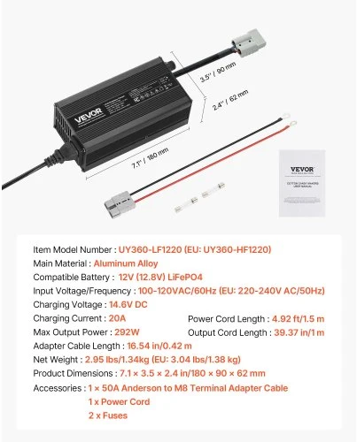 VEVOR 12V 20A ličio baterijų įkroviklis RV