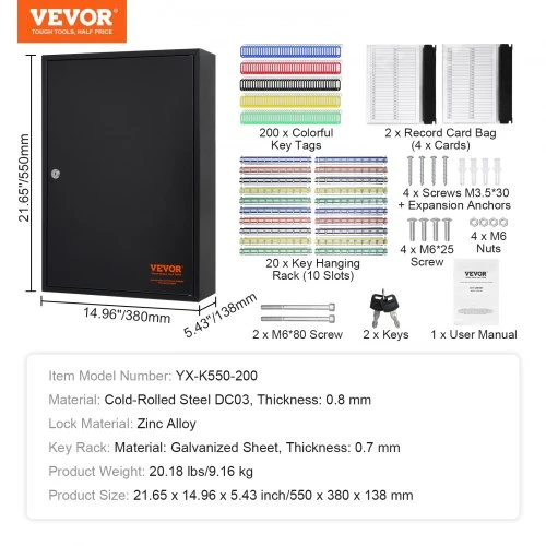 VEVOR 200 raktų rakinama spintelė su žymekliais