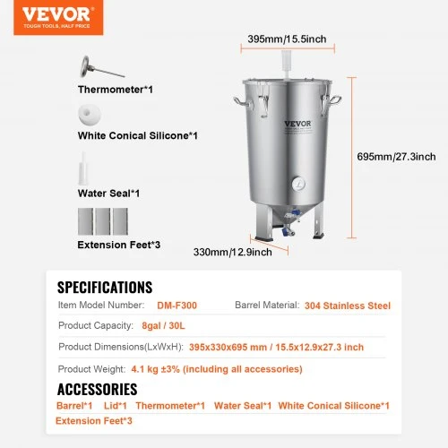 VEVOR Nerūdijančio plieno 30L alaus fermentatorius