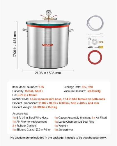 VEVOR 56,8 L vakuumo kamera dervai ir silikonui
