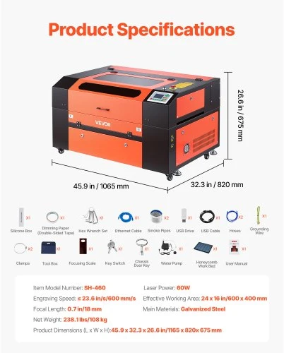 VEVOR 60W CO2 lazerinis graviravimo ir pjovimo įrenginys