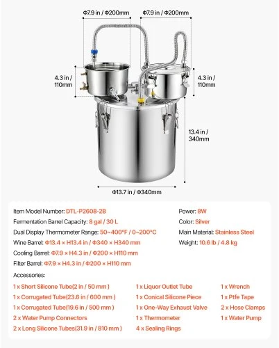 VEVOR Alkoholio distiliatorius 30 l su thumper