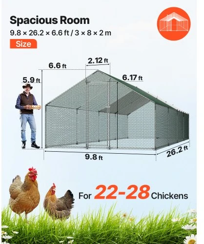 VEVOR Didelė metalinė vištidė 3 x 8 x 2 m