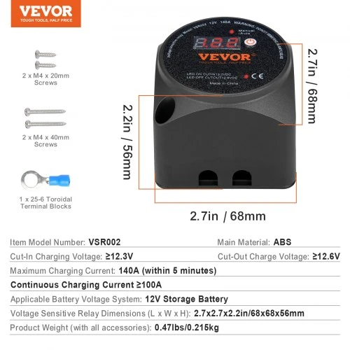 VEVOR Baterijų izoliatorius su įtampos jutikliu 12V