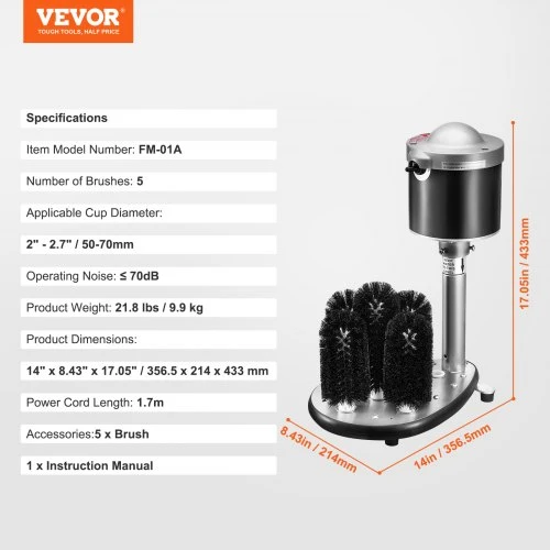 VEVOR Elektrinis 5 šepetėlių stiklinis ploviklis
