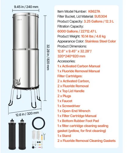 VEVOR Gravitacinė vandens filtravimo sistema 12,3 l