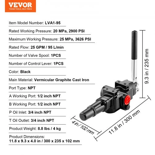 VEVOR Hidraulinis vieno skirstytuvo vožtuvas 95 l/min