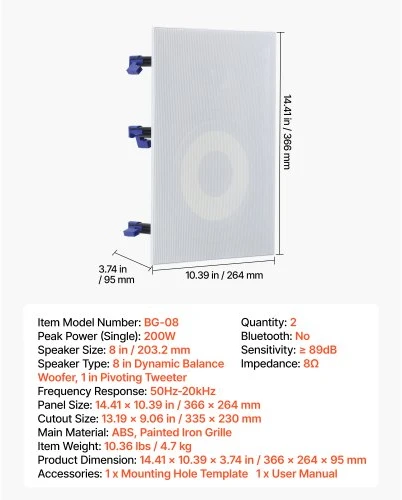 VEVOR Įmontuojamos sieninės kolonėlės 203,2 mm