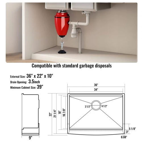 VEVOR Ūkio stiliaus virtuvės kriauklė, 91 cm