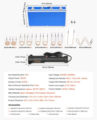 VEVOR Indukcinė veržliarakčio sistema 1100W 230V