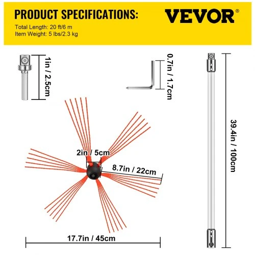 VEVOR Lankstūs kaminų valymo strypai, 6 m