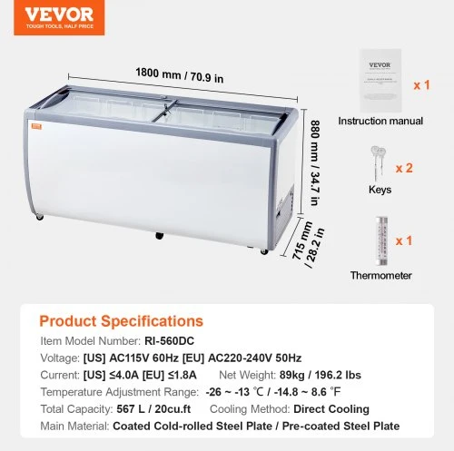 Šaldiklis VEVOR 567 l ledų vitrininė šaldiklė