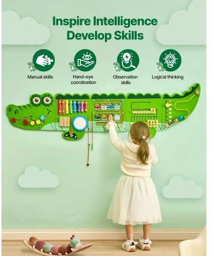 VEVOR Krokodilo veiklos sieninė lenta, 9 veiklos, Montessori jutiminės plokštės, vaikams 3–12 m.