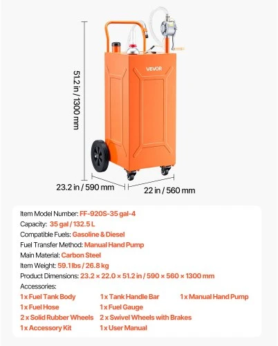 VEVOR 132,5 l kuro vežimėlis su rankine pompa