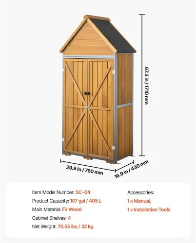 VEVOR Lauko sandėliavimo spinta SC-04, medžio ir metalo, ruda, 112 x 170 cm