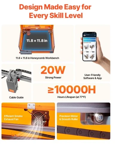 VEVOR Lazerinis graviravimo įrenginys, 20W, su gaubtu