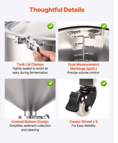VEVOR Nerūdijančio plieno kūginis fermentatorius, 60 l