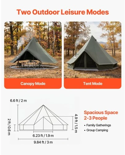VEVOR Palapinė yurt, 4 sezonų, 3 m, tamsiai žalia