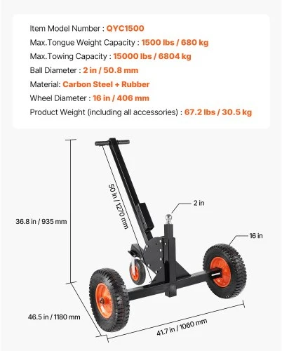 VEVOR 1500lbs priekabos vežimėlis 2in1 su vežimėliu
