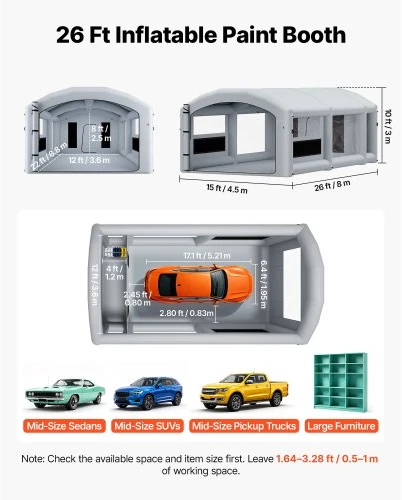 VEVOR Pripučiama dažymo kabina 8 x 4,5 x 3 m