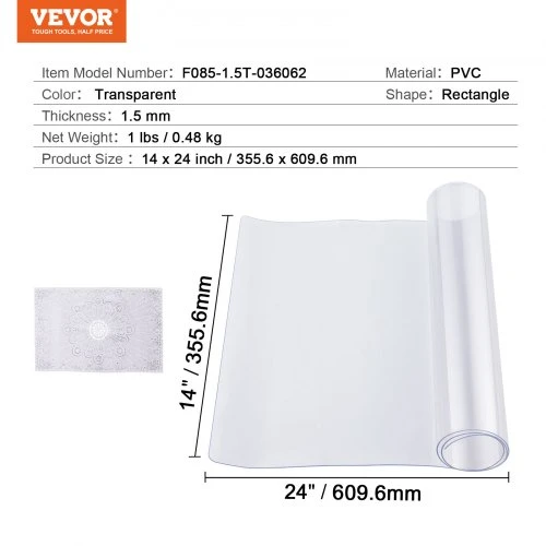 VEVOR pvc stalo apsauga 14x24 colių