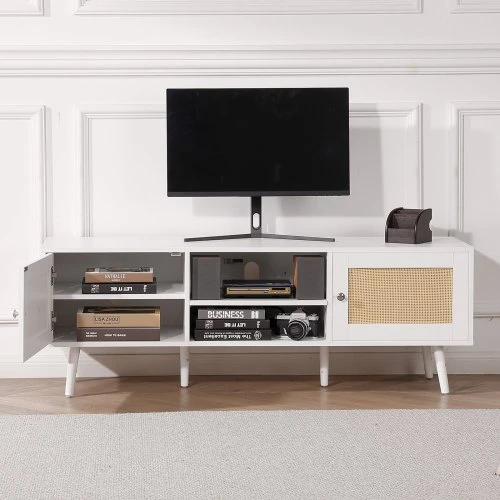 TV staliukas VEVOR Rataninė televizoriaus spintelė 65" TV su lizdu