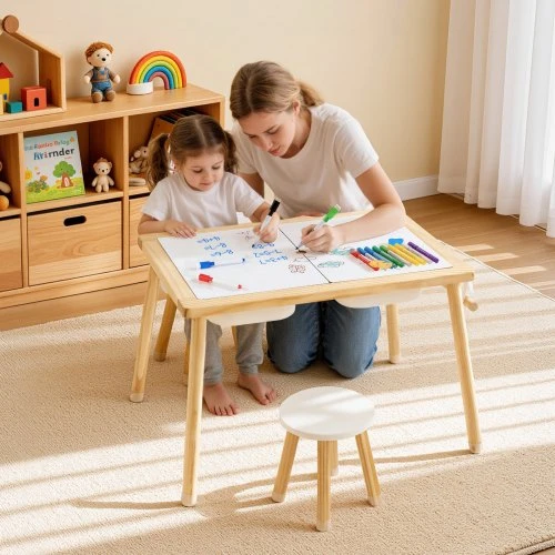 VEVOR Sensory table vaikams su 2 kėdutėmis, medinis, 81,5 x 60 x 50,5 cm, G16SKU3