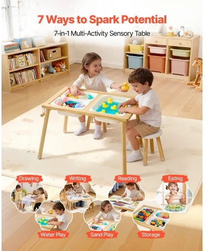 VEVOR Sensory table vaikams su 2 kėdutėmis, medinis, 81,5 x 60 x 50,5 cm, G16SKU3